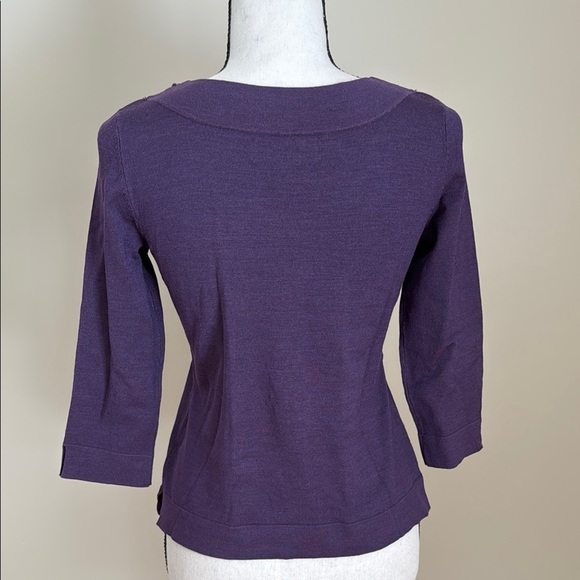 Judith Hart Petites Purple Floral Embroidered Neckline Silk Blend Sweater Top P - Picture 5 of 7
